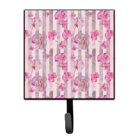 Jensendistributionservices Watercolor Pink Flowers Grey Stripes Leash or Key Holder, 4.25 x 1 x 7 in. MI1706677